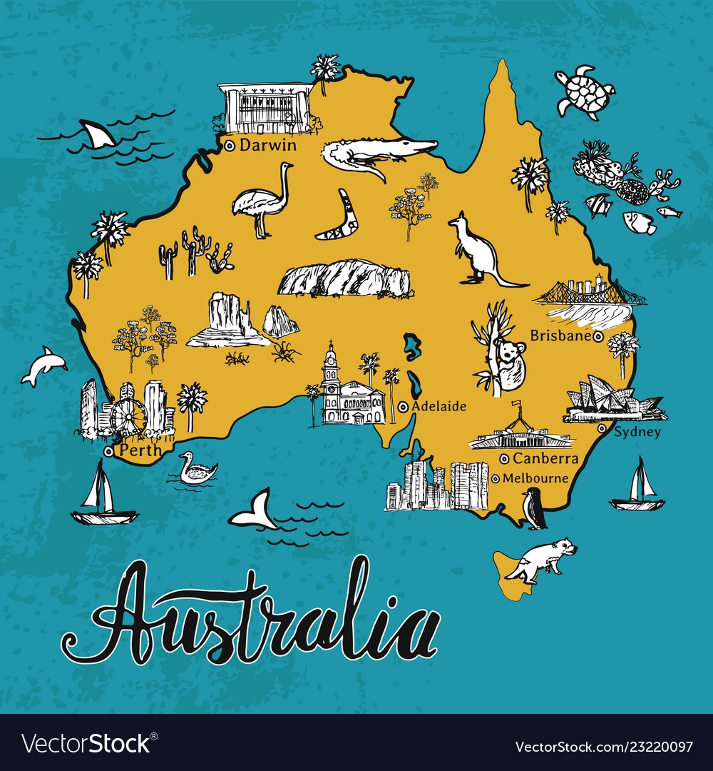 Hand Drawn Sketch Map Of Australia Royalty Free Vector Image