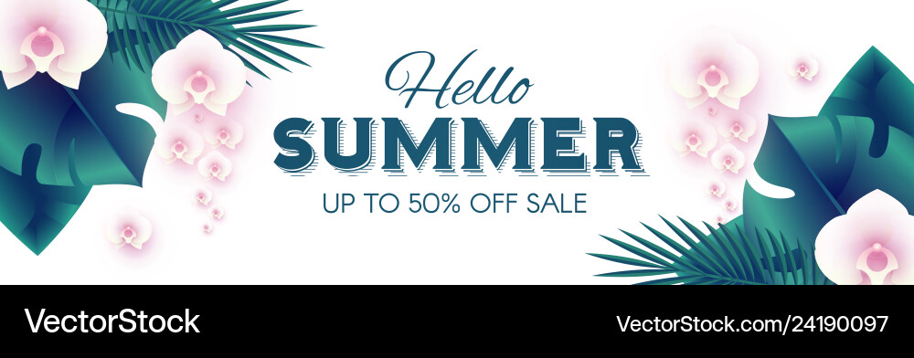 Hello summer tropical design template with palm Vector Image