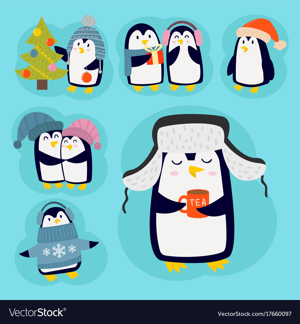 Penguin christmas character Royalty Free Vector Image