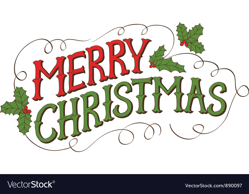 Vintage Merry Christmas Card Hand Drawn Lettering Vector Image