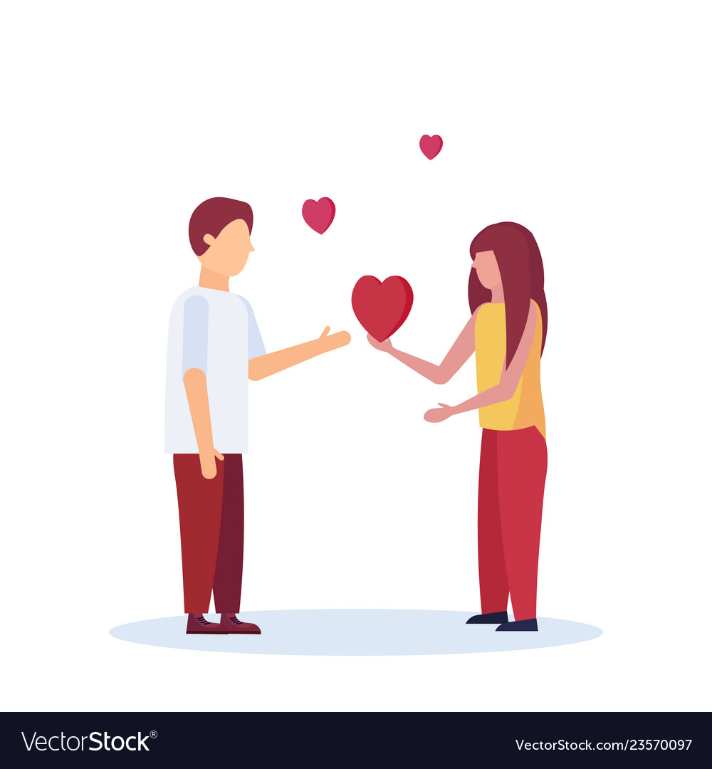 Woman giving man red heart shape surprise happy Vector Image