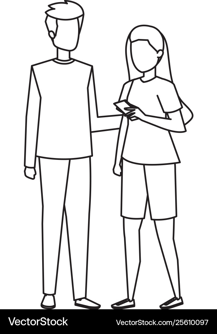 Young couple using smartphone characters Vector Image