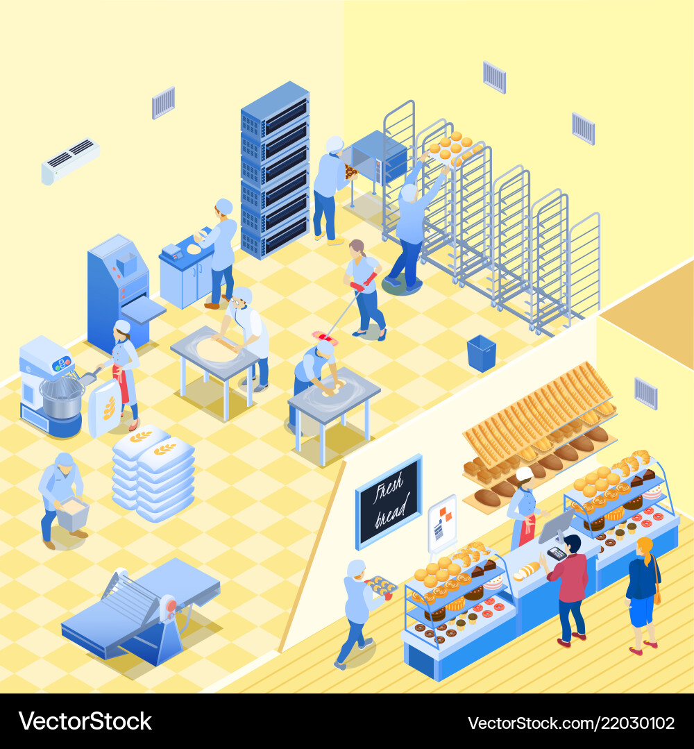 Bakery inside isometric Royalty Free Vector Image