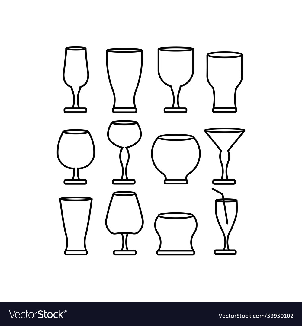 Outline symbol collection set glass include Vector Image