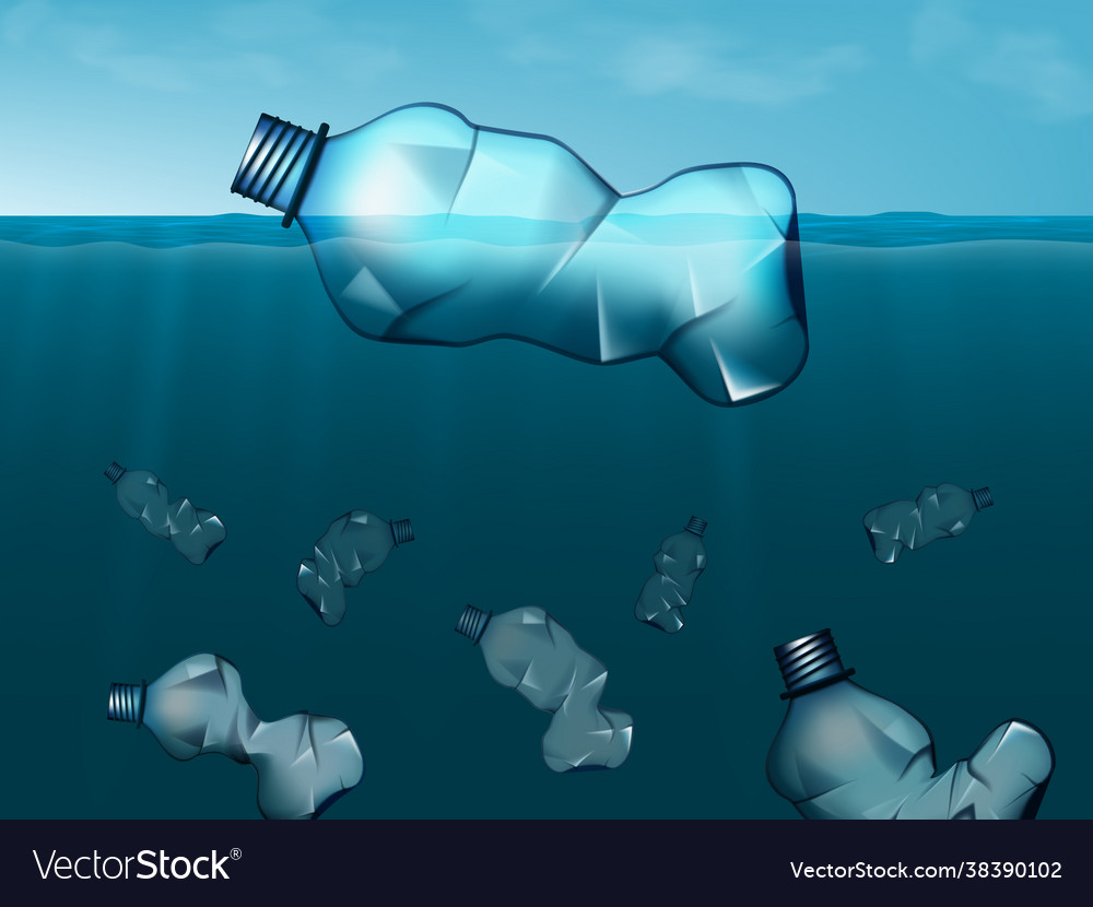 Plastic bottles sinking in ocean sea garbage Vector Image