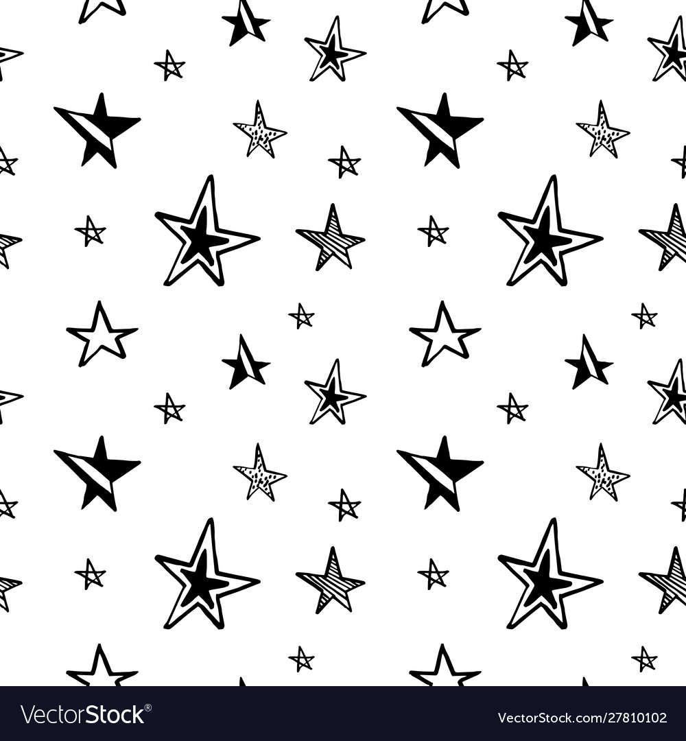 Stars pattern hand-drawn doodle on white Vector Image