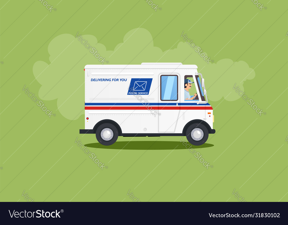 White flat cartoon post or delivery van vehicle Vector Image