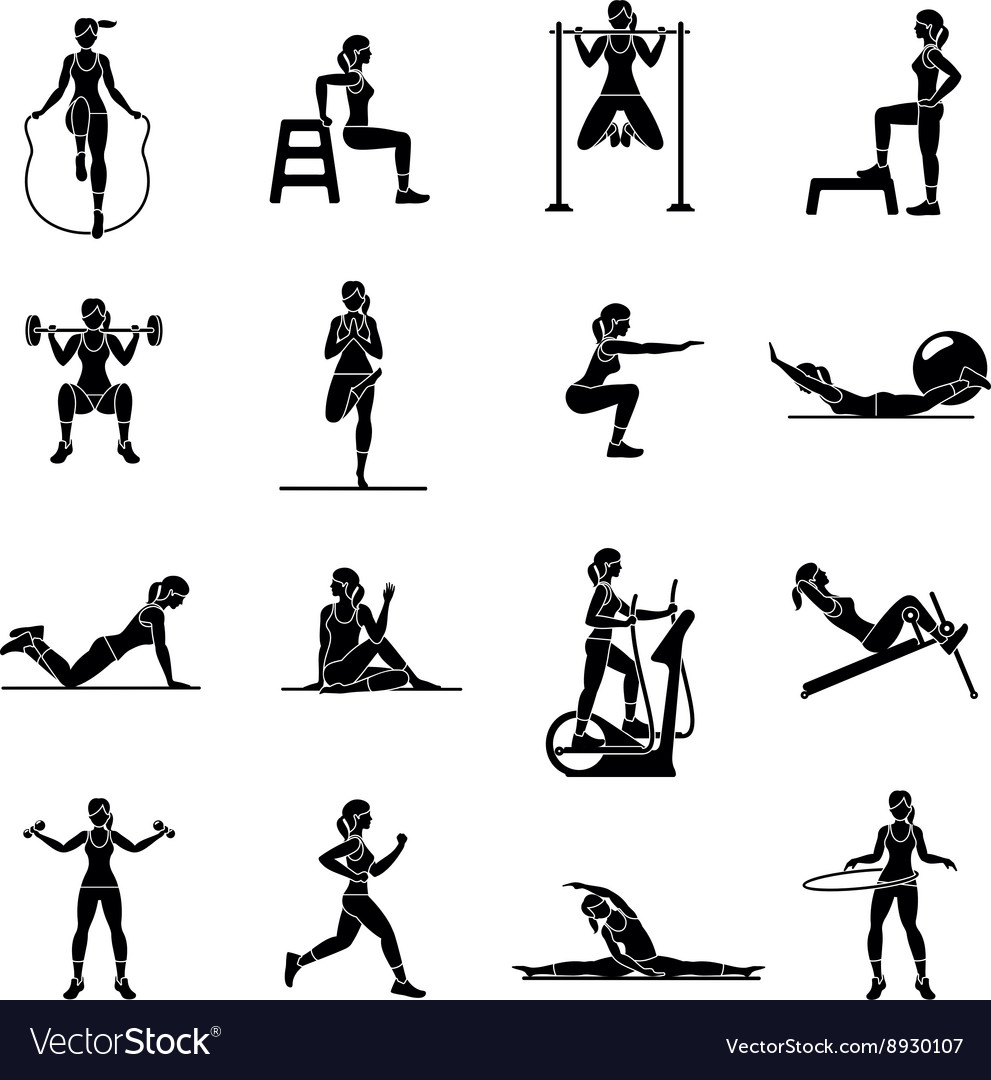 Aerobic icons 4x4 black Royalty Free Vector Image