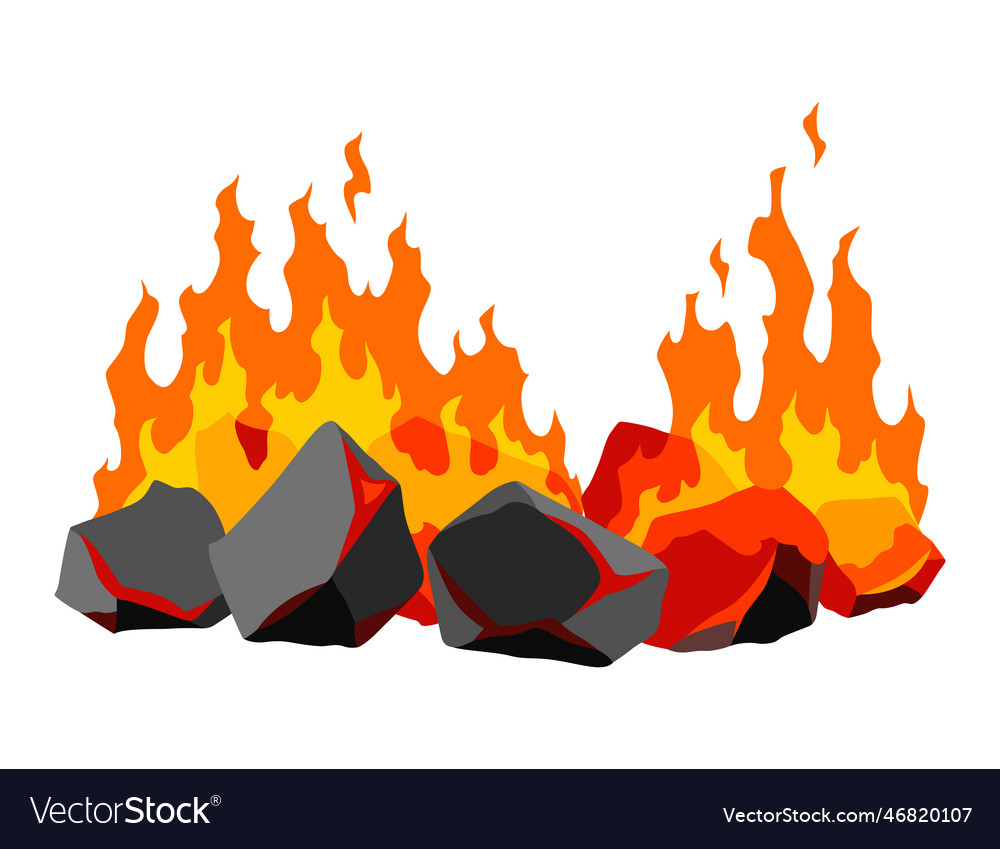 Burning coal realistic bright flame fire on coals Vector Image