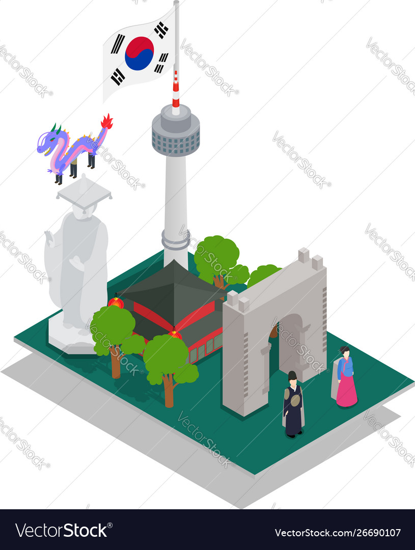 Korea Concept Banner Isometric Style Royalty Free Vector