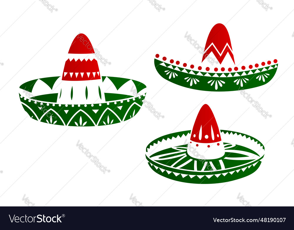 Mexican sombrero hats in national flag colors Vector Image