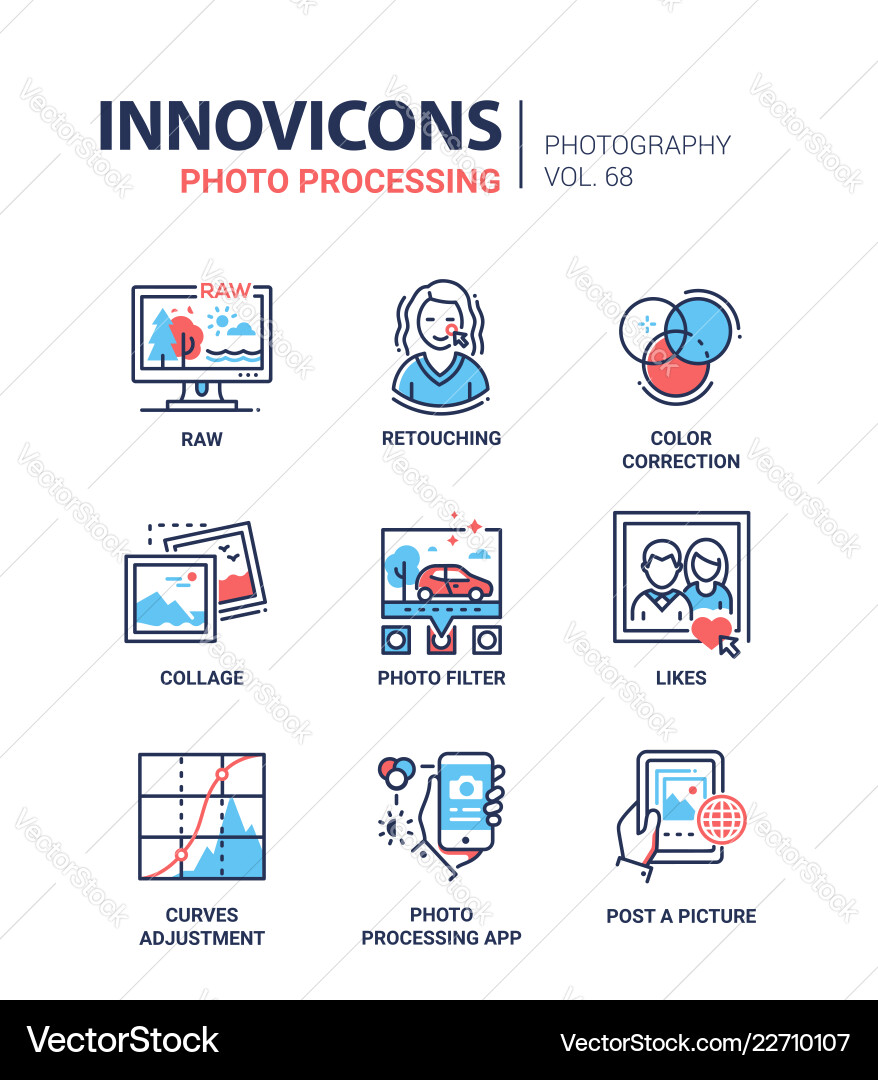 Photo processing - line design style icons set Vector Image