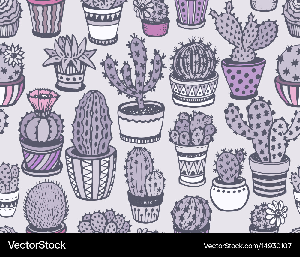 Seamless pattern with hand drawn cactus Royalty Free Vector