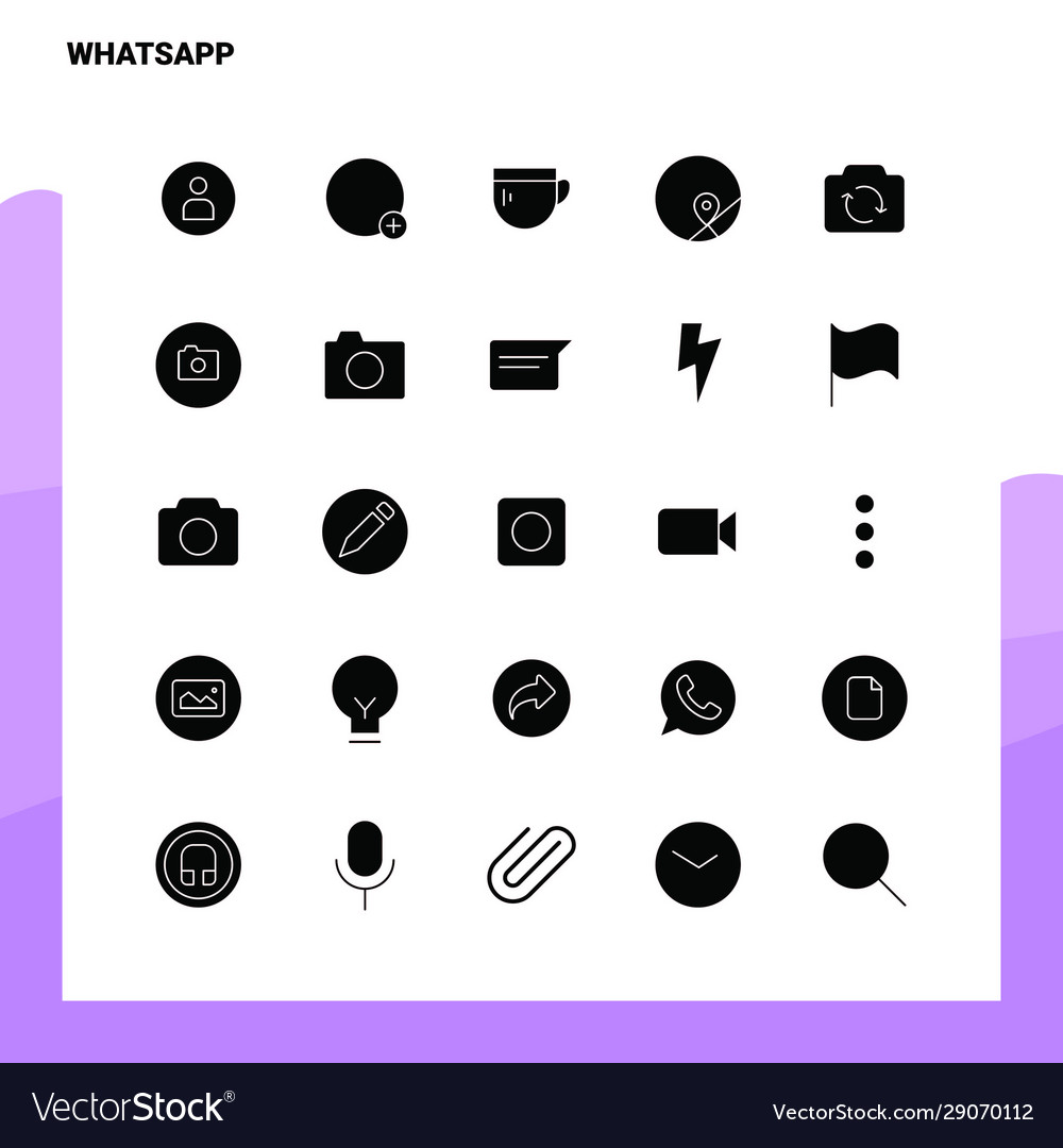 25 Whatsapp Icon Set Solid Glyph Template Vector Image