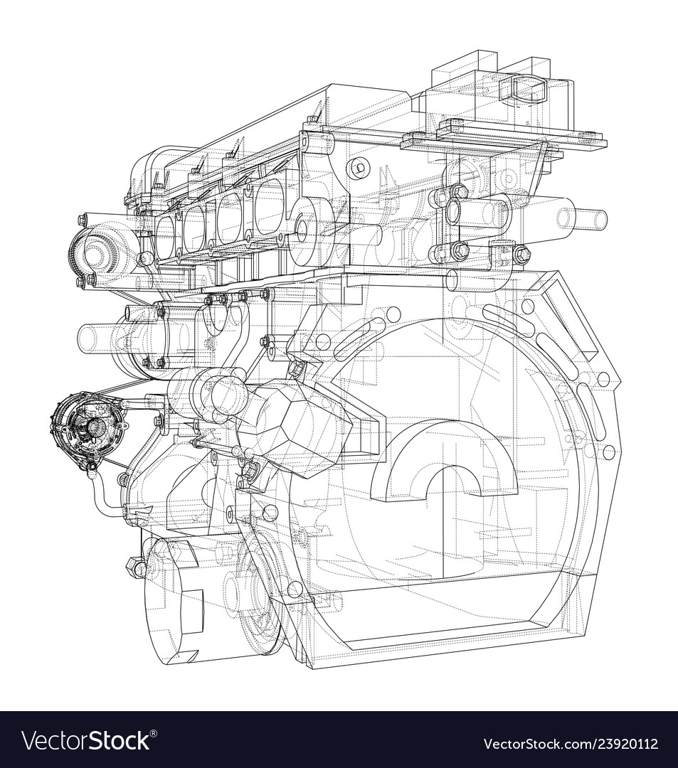 Engine sketch rendering 3d Royalty Free Vector Image