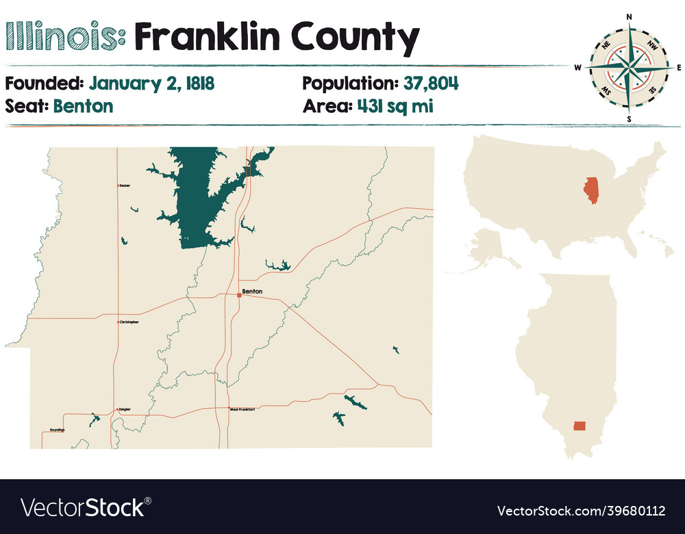 Map of franklin county in illinois Royalty Free Vector Image