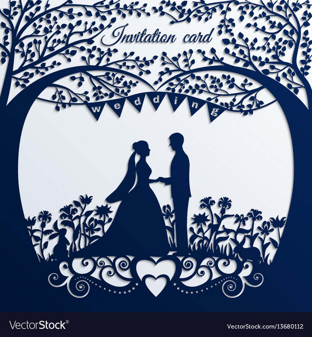 Wedding invitation card with silhouette bride and Vector Image