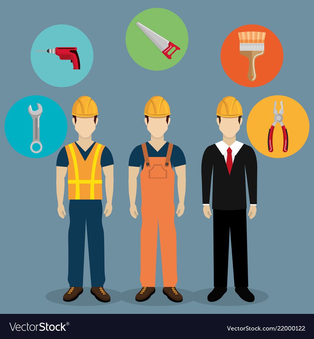 Builders characters with construction equipment Vector Image