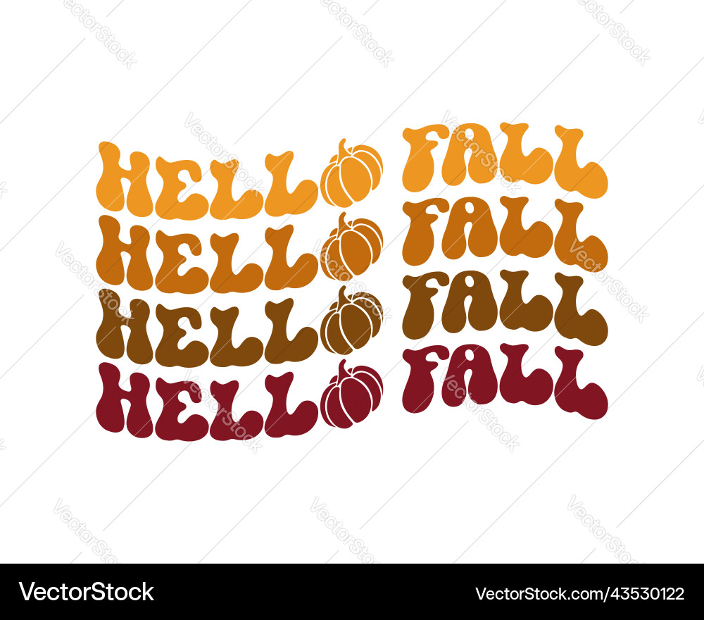 Hello fall retro autumn pumpkin quote lettering Vector Image