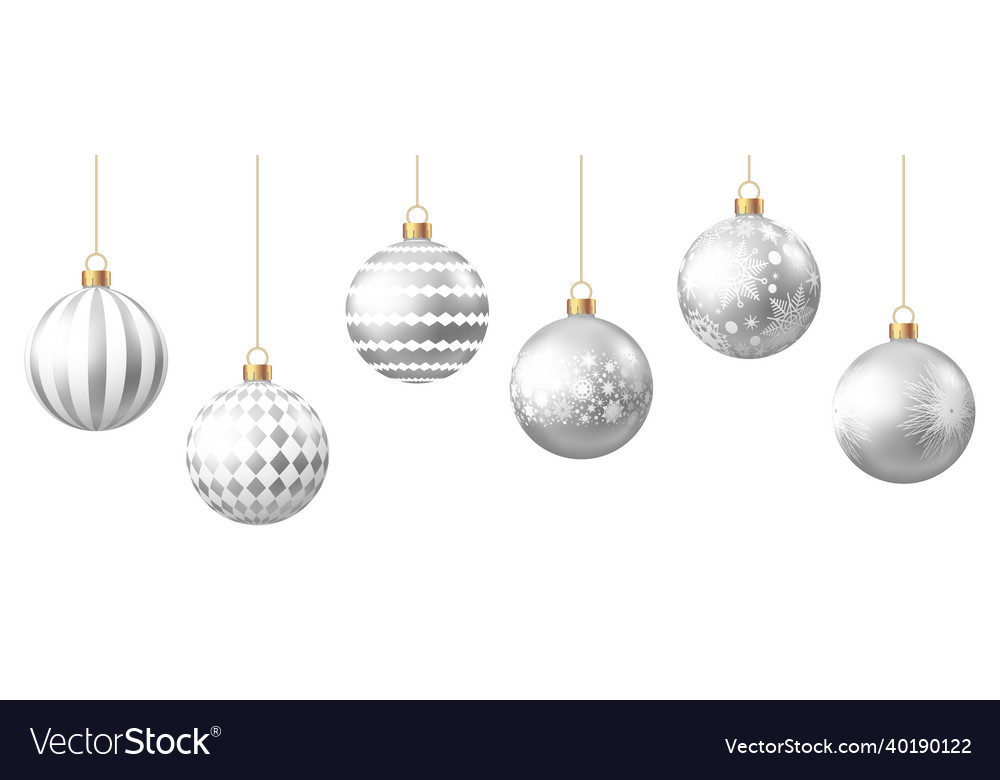 Silver christmas balls isolated on white Vector Image