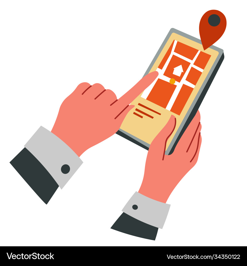 Smartphone screen with map and pointer navigation Vector Image