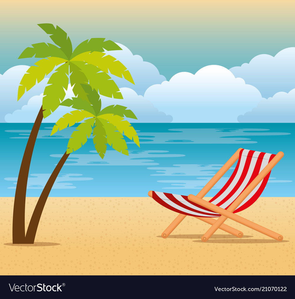 Tropical beach summer scene Royalty Free Vector Image