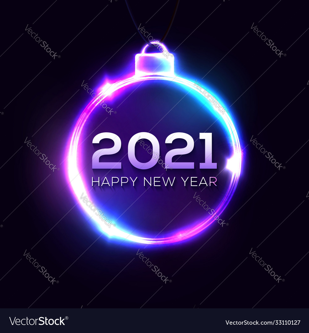 2021 happy new year neon light sign on dark blue