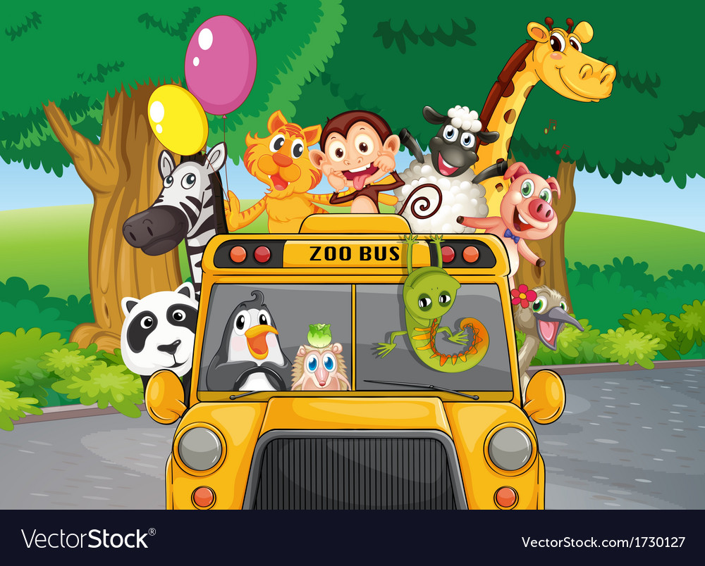 A zoo bus with animals Royalty Free Vector Image