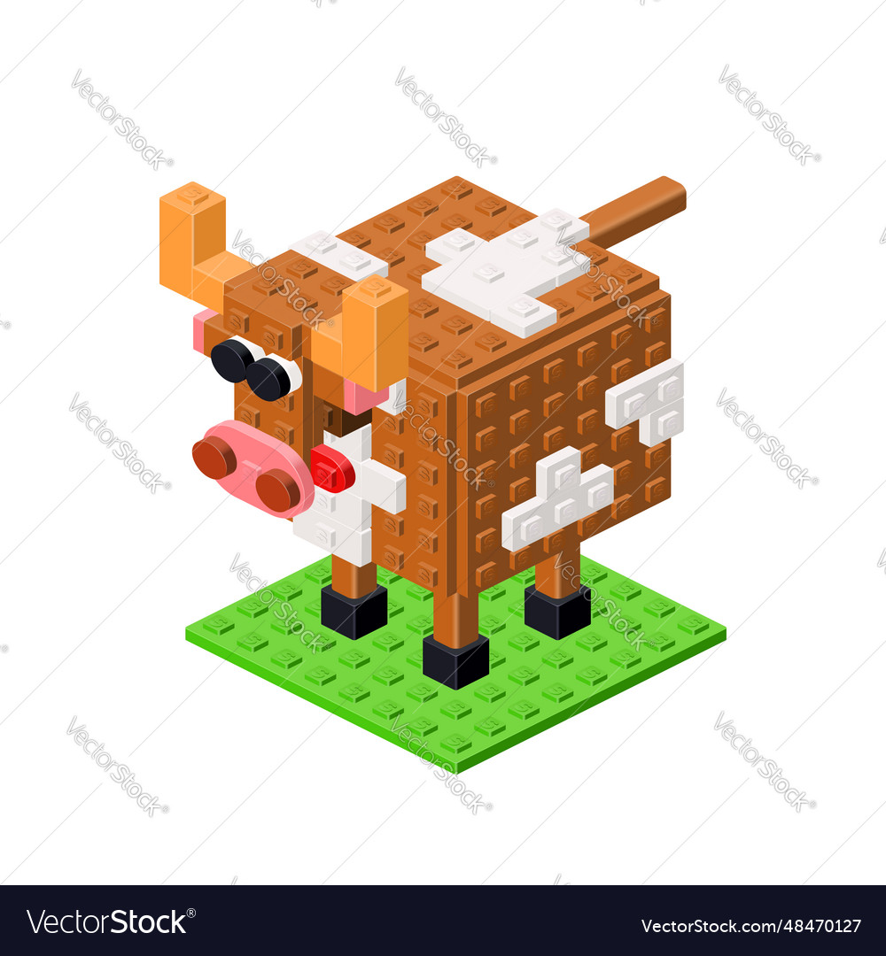 Funny cow in isometry pixel art clipart Royalty Free Vector