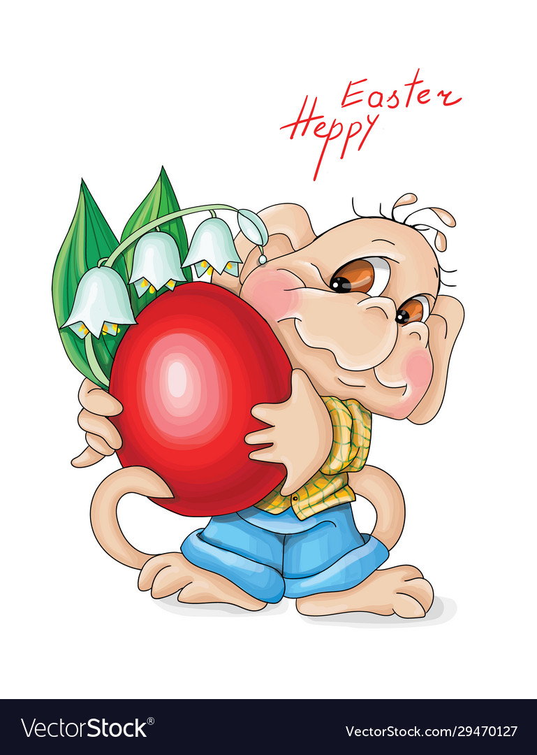 Happy easter monkey holds Royalty Free Vector Image