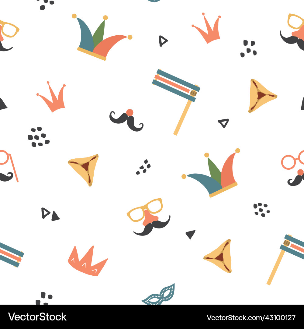 Purim seamless pattern traditional jewish holiday Vector Image