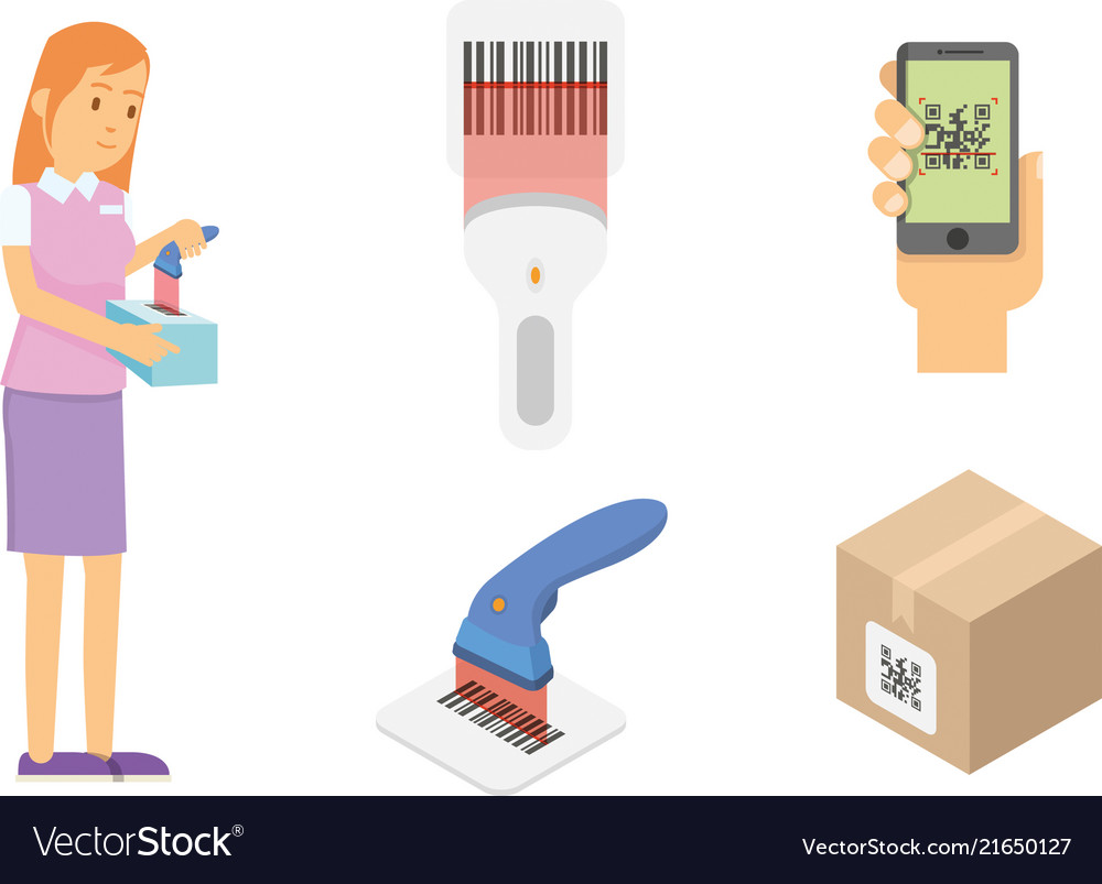 Simple set of bar-code and qr code related line Vector Image