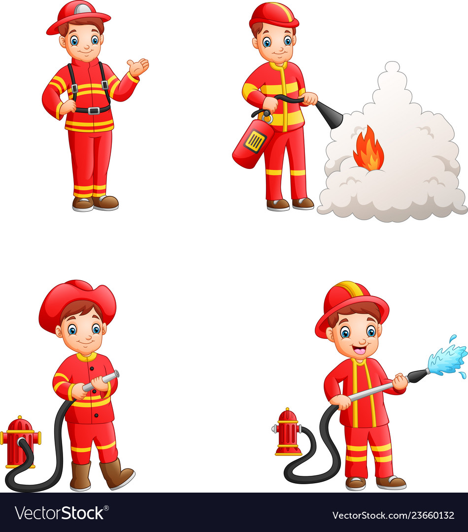 cartoon-firefighters-collection-with-different-act