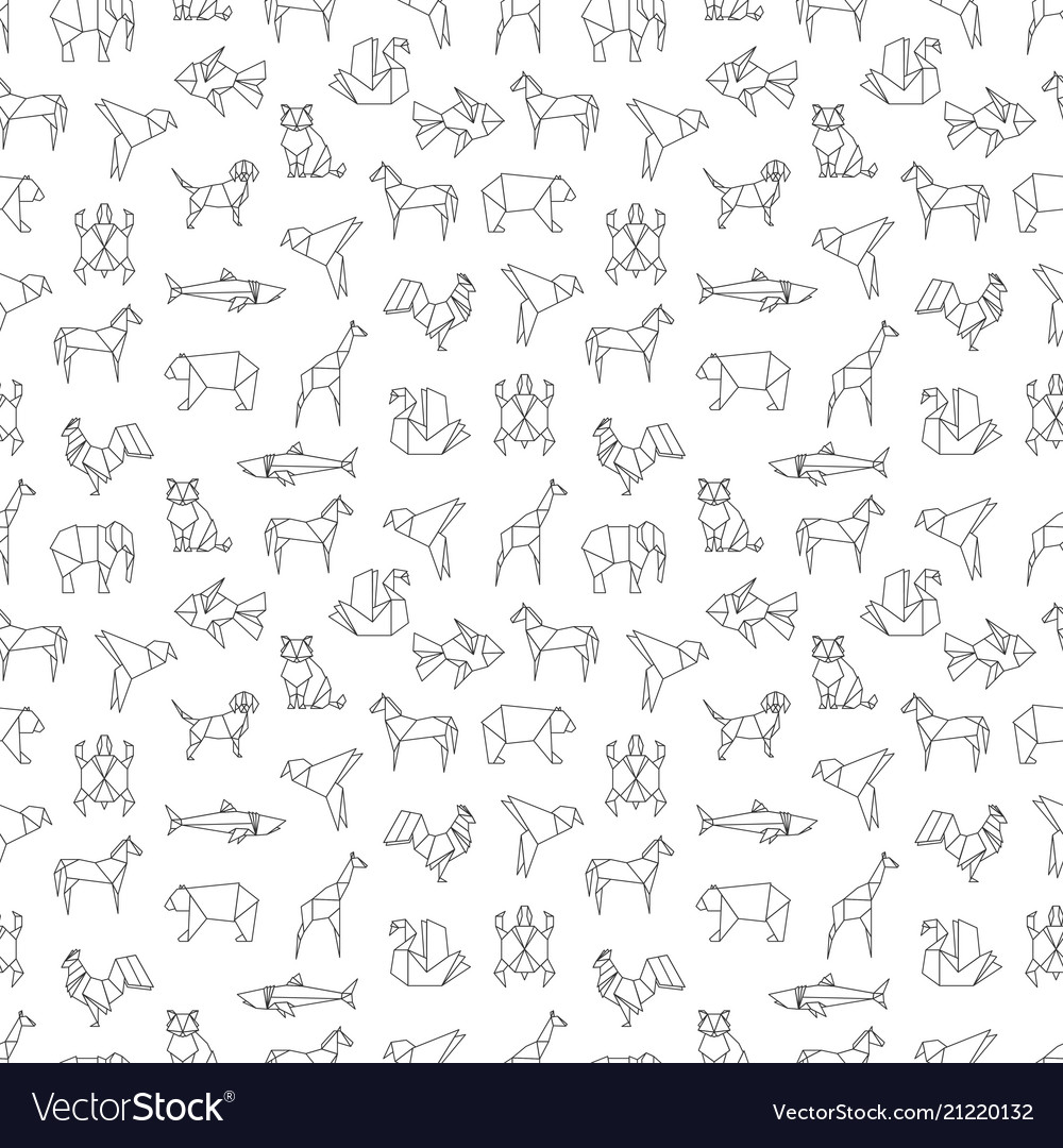 Line Animals Bird And Fishes Seamless Pattern Vector Image