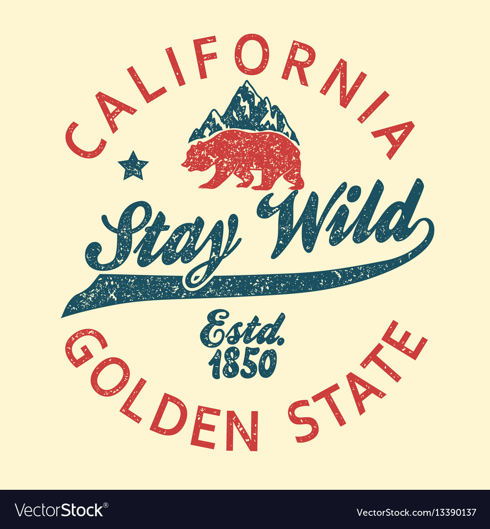 California typography print grizzly bear t-shirt vector image California typography print grizzly bear t-shirt
