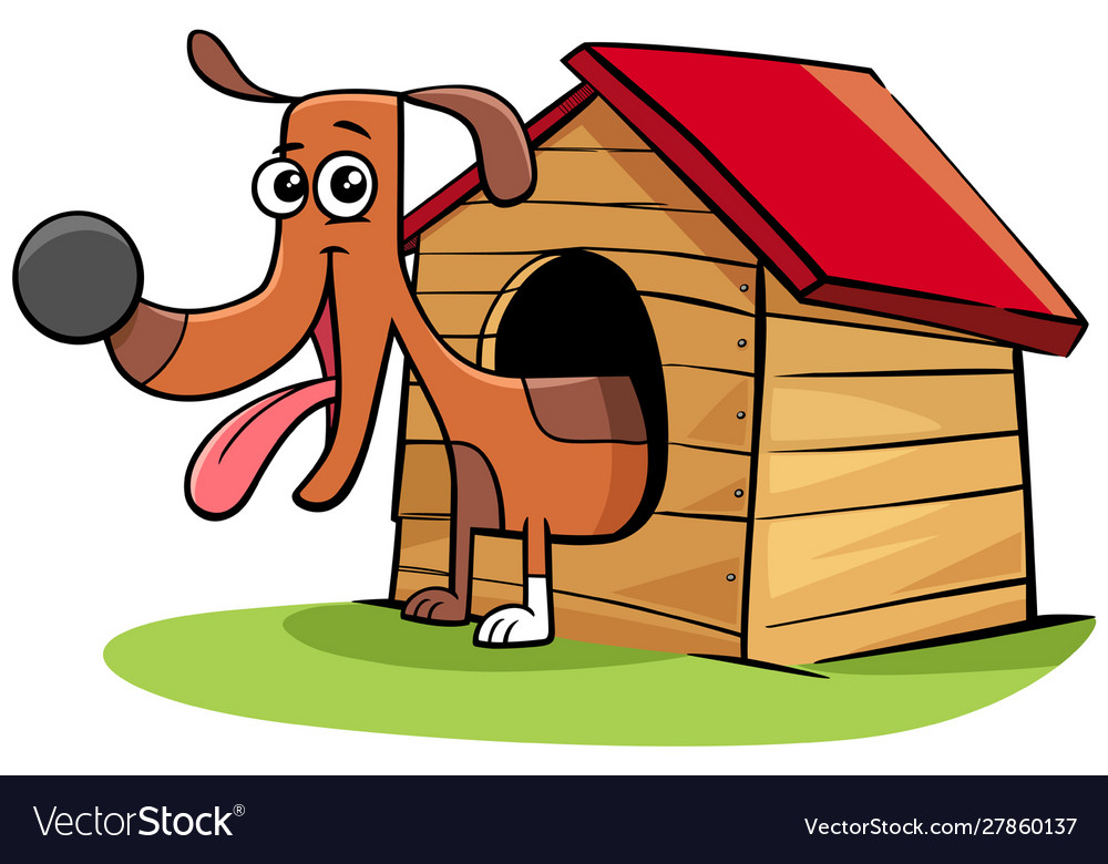 Cartoon dog animal character in his doghouse Vector Image Cartoon dog animal character in his doghouse Vector Image