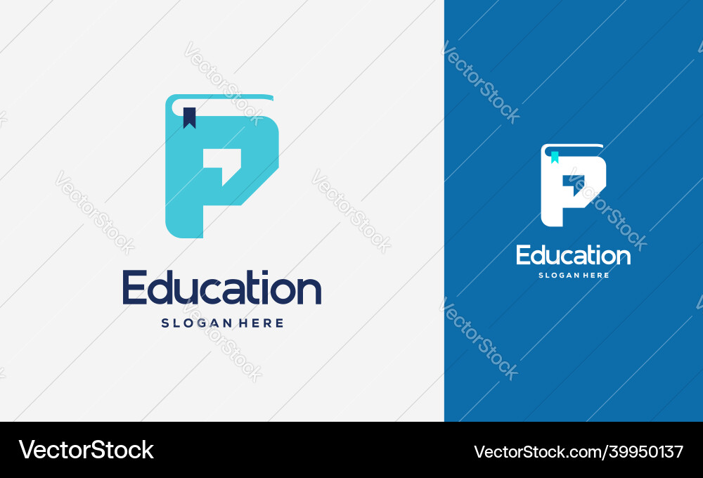 Flat initial p book logo design concept Royalty Free Vector