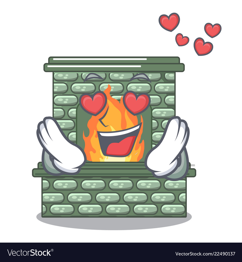 In love cartoon stone fireplace with the flame