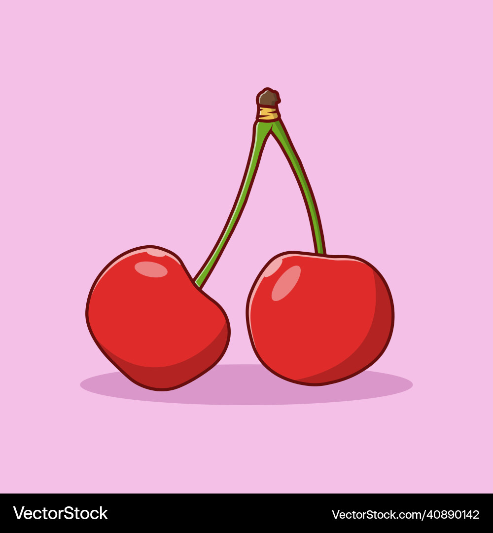 Cherry two cherries icon flat style on purple Vector Image