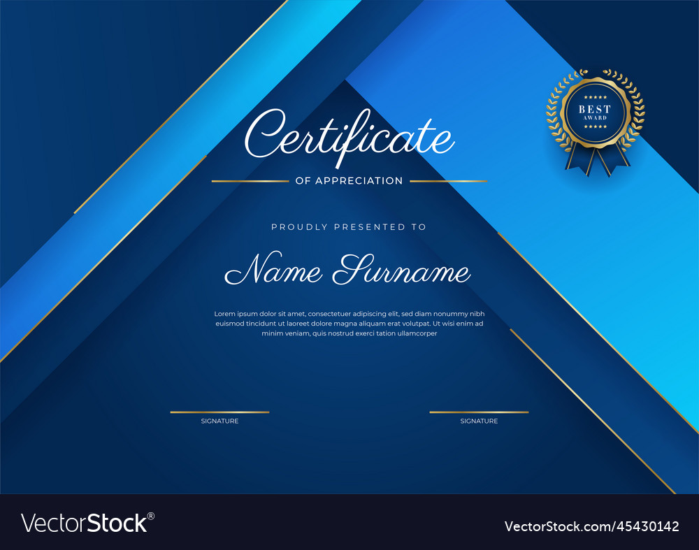 Elegant blue and gold diploma certificate award Vector Image