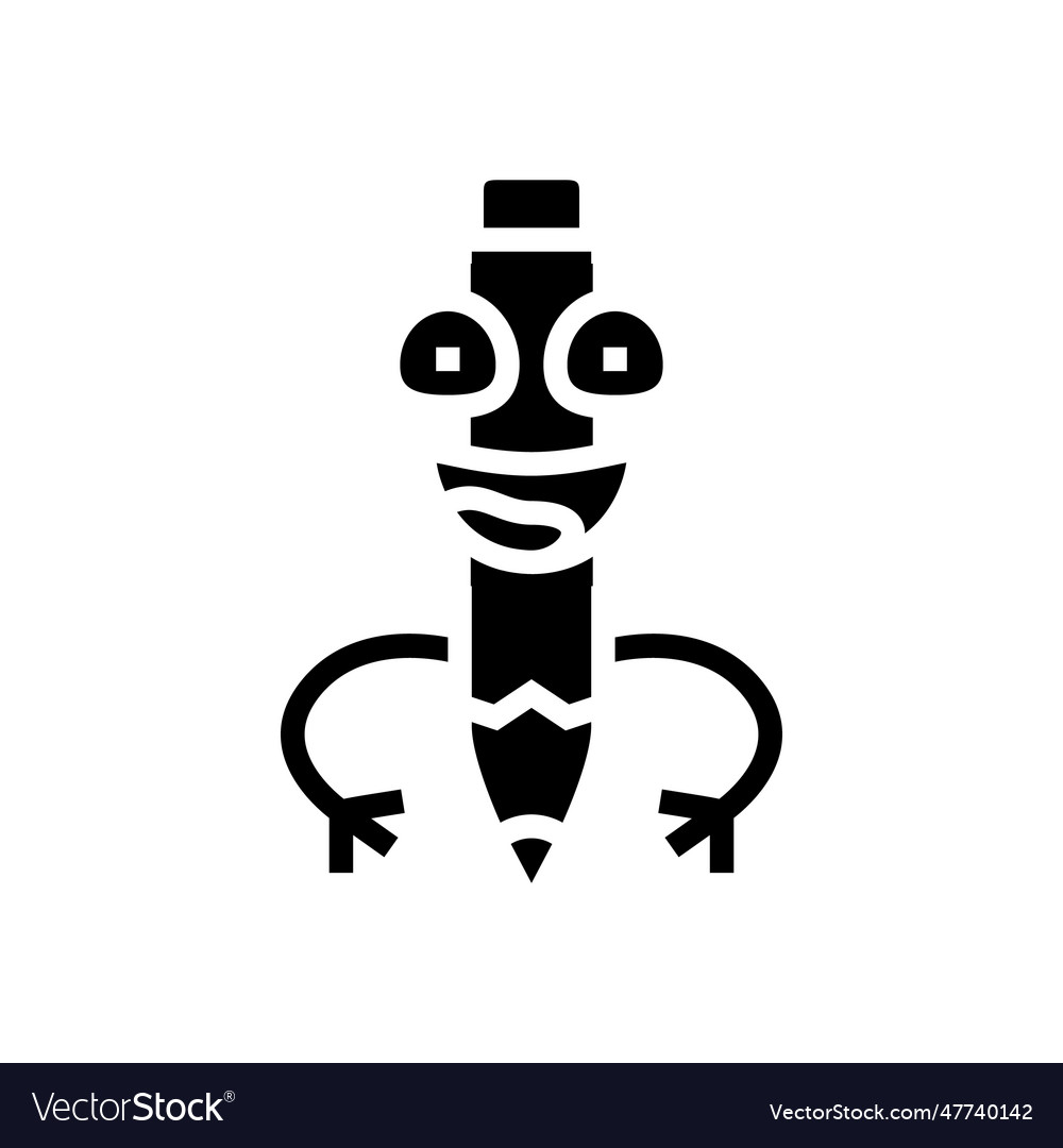 Smile pen character glyph icon Royalty Free Vector Image