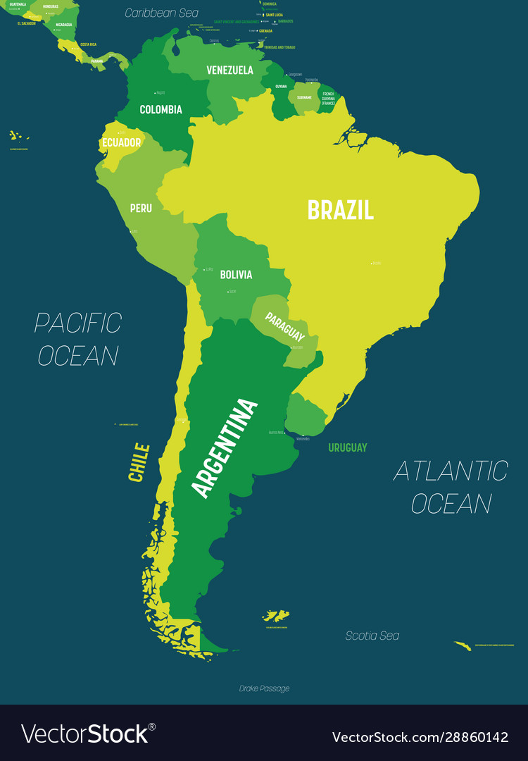 Choropleth Map Of South America South America Map - Green Hue Colored On Dark Vector Image