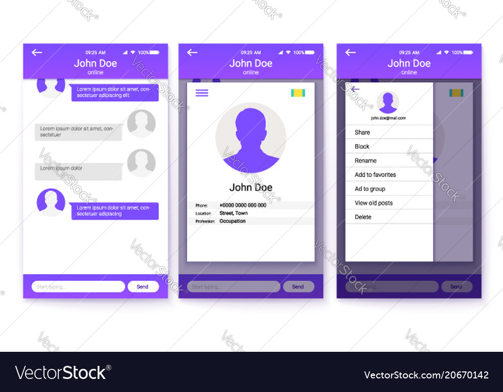 Ui kit of mobile app page profile and sidebar Vector Image