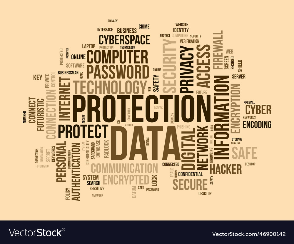 Word cloud background concept for data protection Vector Image