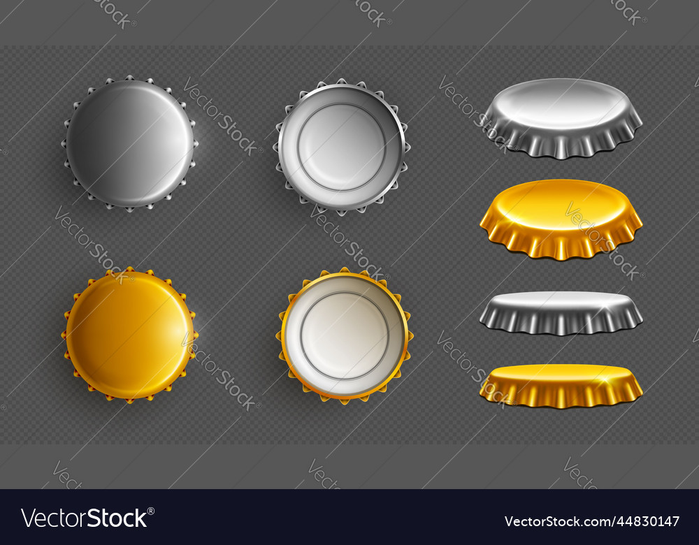 Beer bottle caps gold and silver lids for glass Vector Image