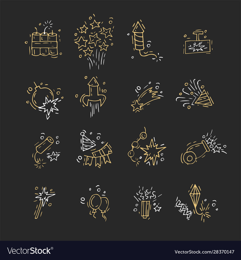 Hand draw firework icon set with petard stars Vector Image