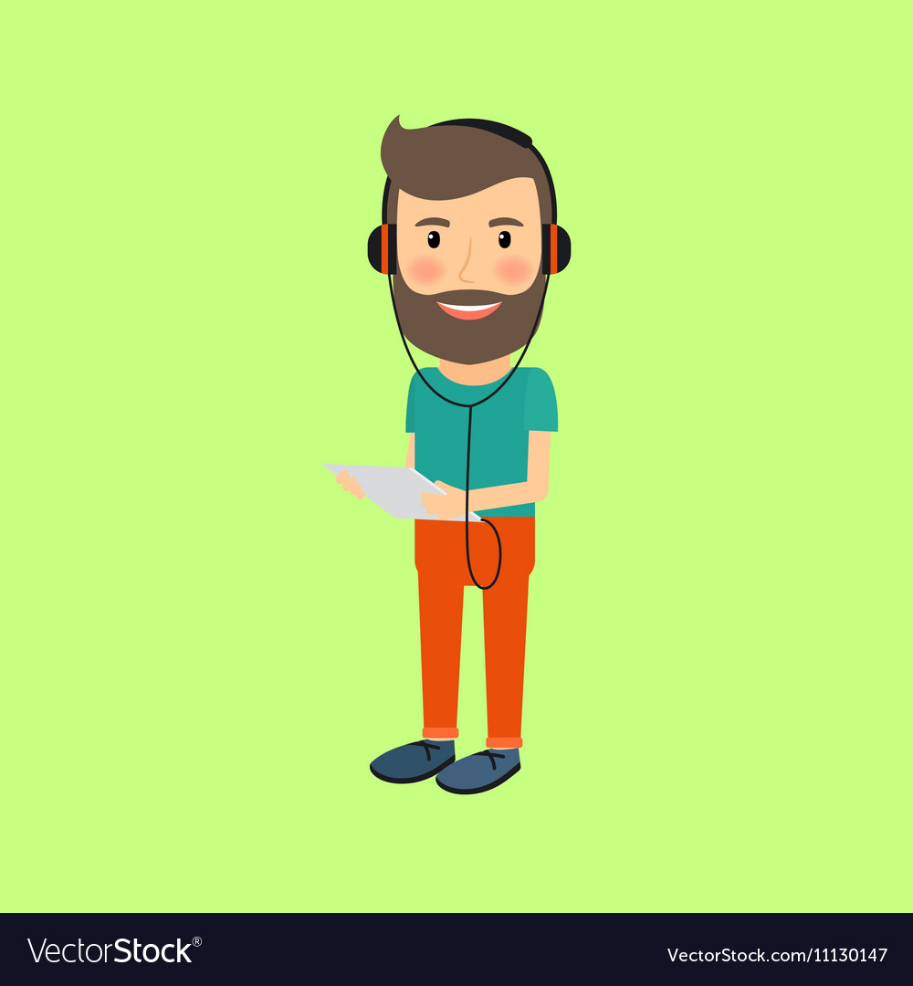 Hipster man with gadget and headphones Royalty Free Vector