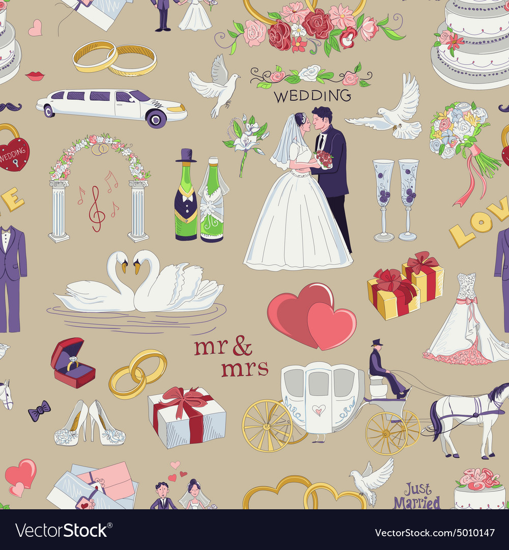 Seamless pattern with wedding icons Royalty Free Vector