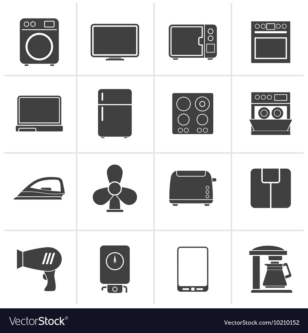 Black home appliance icons Royalty Free Vector Image