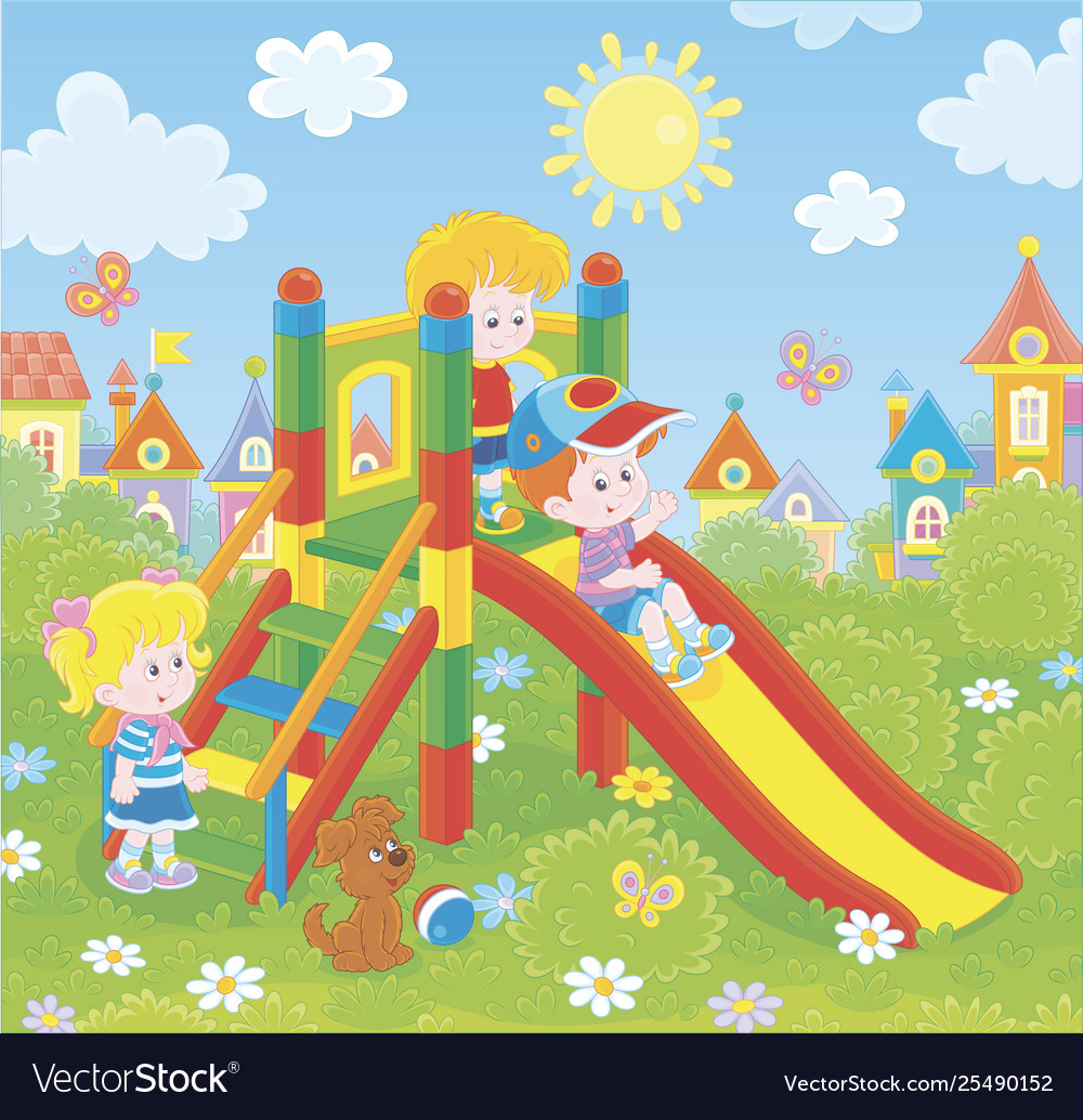 Children Slide In A Park Royalty Free Vector Image